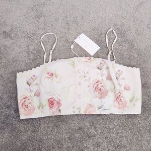Caroline Constas Floral Linen Crochet Crop Top Size Large Bohemian Cottagecore